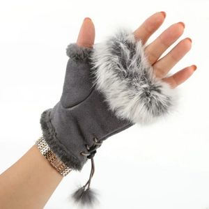 Charcoal Gray Faux Fur Fleece Fingerless Gloves